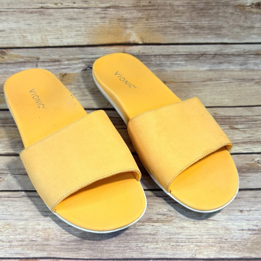 Vionic Womens Bright Orange Nubuck Leather Val Slip On Sandals Slides 10